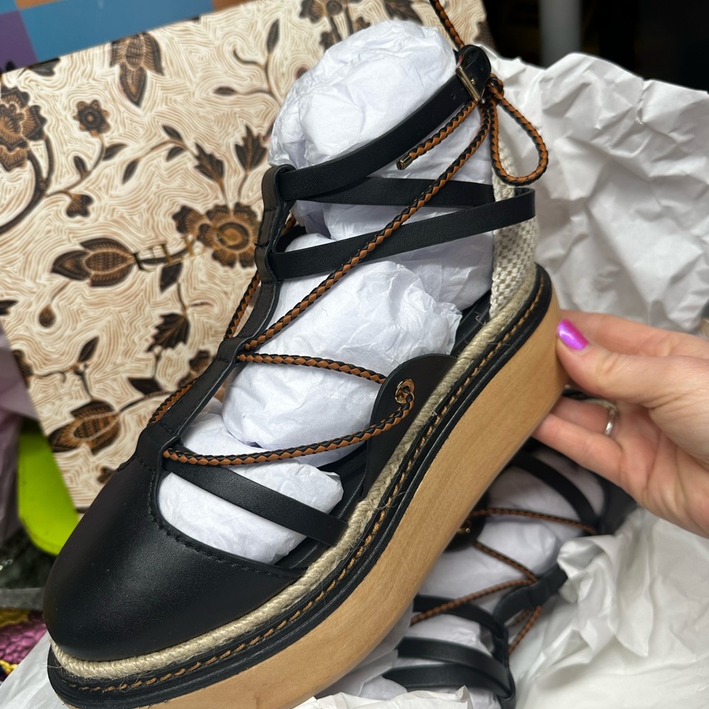 NEW!!! ULLA JOHNSON Salinas Flatform Espadrille Sandals NOIR - 37 $445 - Picture 8 of 12